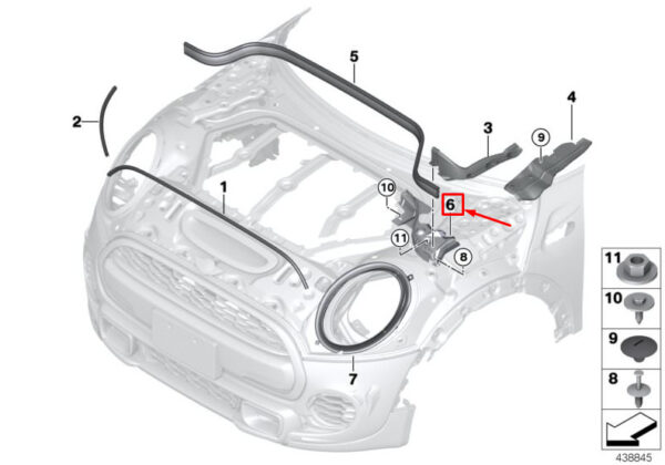 51767300561 - MINI COOPER F55 Left Hood Seal Bracket 51767300561 7300561 NEW GENUINE
