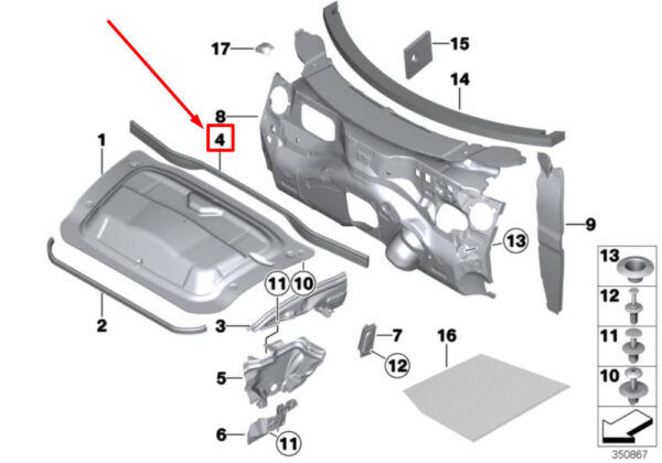 51769801933 - MINI COUNTRYMAN R60 bonnet rear gasket 9801933 51769801933 NEW REAL