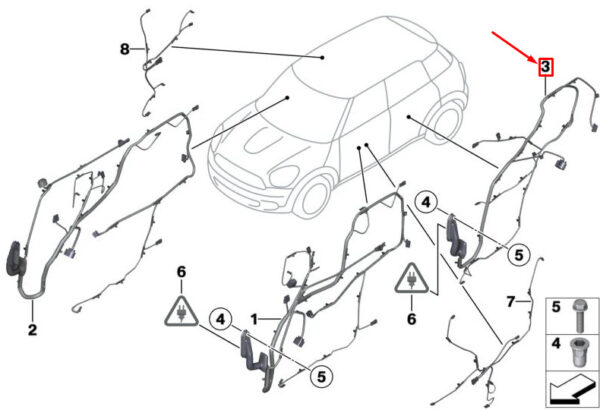 61129359266 - MINI COOPER F55 REAR DOOR WIRING HARNESS 61129359266 9359266 NEW GENUINE