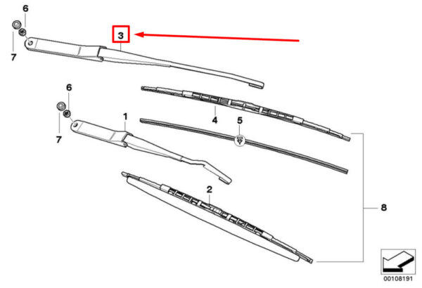 61617198674 - BMW Z4 Coupe E86 front wiper arm 7198674 61617198674 NEW ORIGINAL