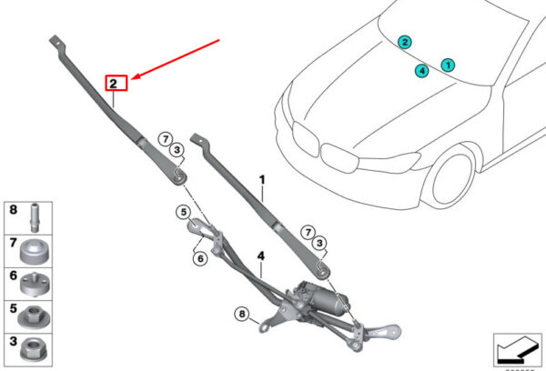 61619463867 - BMW 5 Touring G31 wiper arm front left LHD 61619463867 NEW original