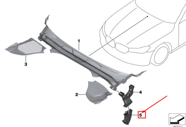 61667357247 - BMW 5 Touring G31 Bottom Left Water Drain Channel 61667357247 NEW GENUINE