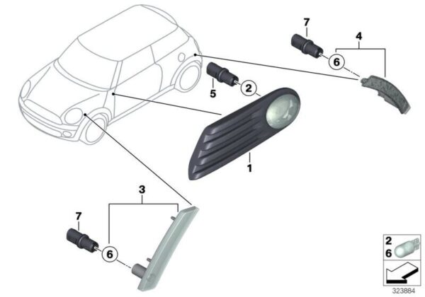 63132754254 - Mini R55 R56 R57 Clear Moldings for Side Direction Indicators
