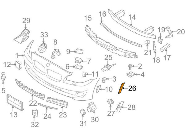 63147342093 - NEW BMW 5 F10 FRONT BUMPER LEFT REFLECTOR 63147342093 7342093 14-15
