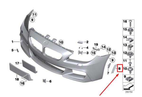 63147845430 - BMW 6 F06 marking reflector front right 7845430 63147845430 NEW ORIGINAL