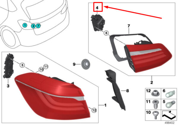 63217391842 - NEW BMW 2 F45 REAR RIGHT TRUNK LID LIGHT BULB HOLDER 7391842 63217391842