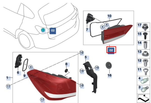 63217477718 - BMW X1 F48 tailgate taillight right 63217477718 NEW ORIGINAL