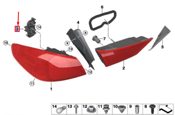 63219465140 - BMW F40 Side Panel Rear Left, Lamp Holder 63219465140, Genuine Part