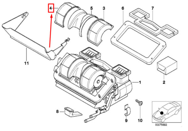 64111373768 - NEW BMW 3 COMPACT E36 RIGHT BLOW MOTOR COVER 1373768 64111373768 ORIGINAL