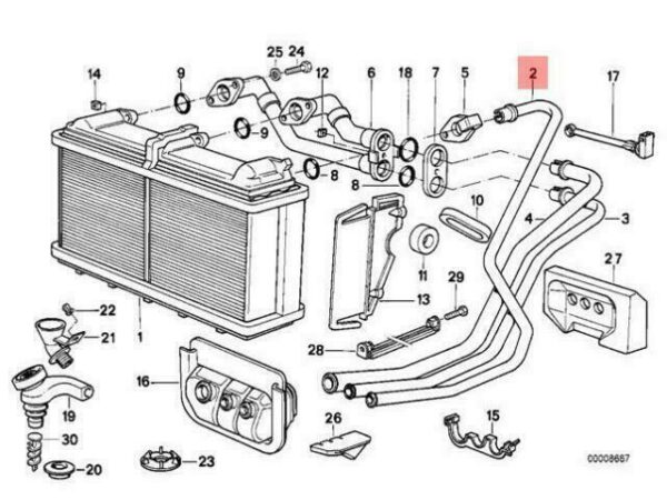 64111379933 - OEM BMW E32 SALOON AC AUTOMATIC HEATER RADIATOR PIPE M 64111379933 NEW