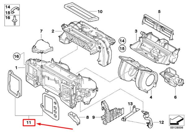 64116933929 - NEW BMW 5 E60 EMPTY EVAPORATOR HOUSING - GASKET 64116933929 6933929 ORIGINAL