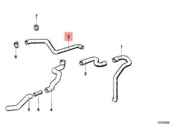 64211364800 - OEM BMW E23 SEDAN HEATER RETURN HOSE 64211364800 GENUINE NEW