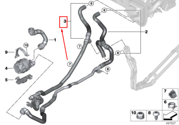 64216821654 - BMW X7 G07 coolant return hose 64216821654 NEW ORIGINAL