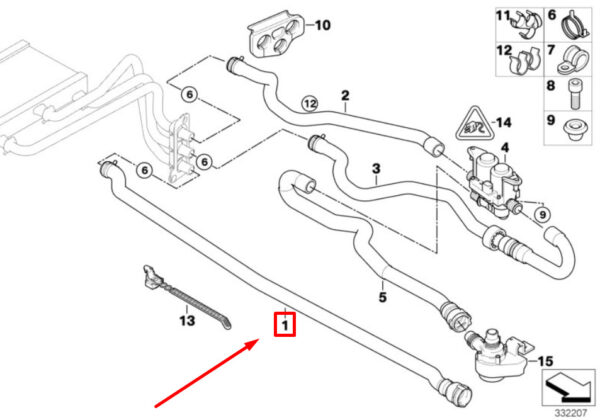 64216985738 - New BMW 5 E60 HVAC Heater Hose 64216985738 6985738