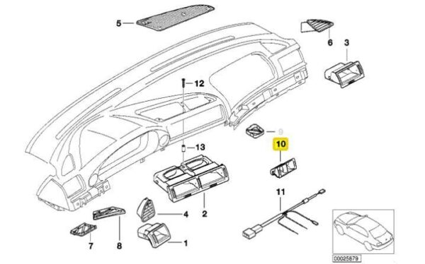 64228368289 - New Genuine BMW 7-Series E38 Rear Interior Fresh Air Vent Grill 8368289 OEM