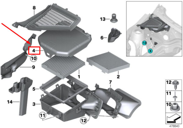 64319184010 - NEW BMW X3 F25 CABIN FILTER HOUSING COVER 9184010 64319184010