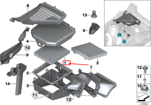 64319312316 - BMW X4 F26 Indoor Pollen Indoor Filter 64319312316, New Original