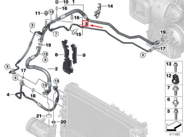64539289102 - NEW MINI COUNTRYMAN F60 EVAPORATOR CONDENSER PRESSURE HOSE 64539289102 ORIGINAL