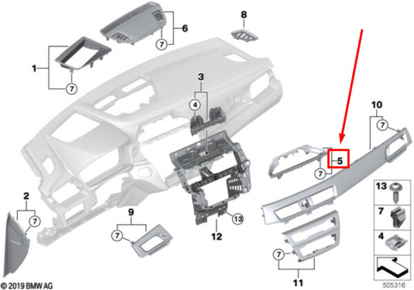 65508804907 - BMW X2 F39 Instrument Panel Adapter Bezel Cid 65508804907 8804907 NEW ORIGINAL