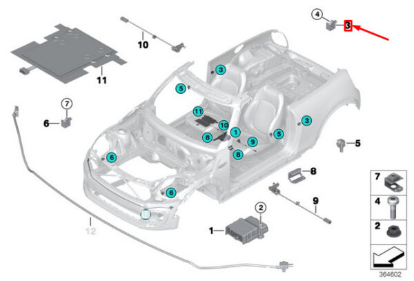 65779196100 - NEW BMW 2 GRAN TOURER F46 B-PILLAR SENSOR 65779196100 9196100 OEM