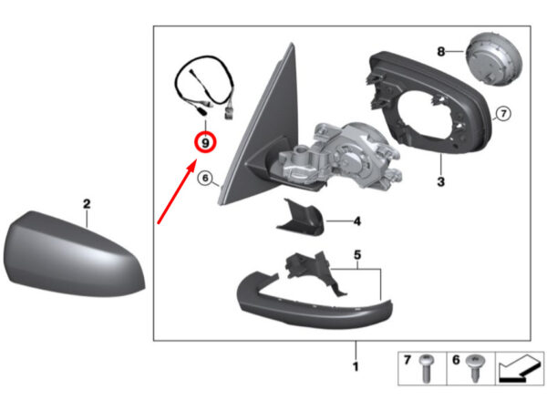 67136973721 - NEW BMW X6 E71 FRONT LEFT DOOR MIRROR HARNESS 67136973721 6973721 ORIGINAL