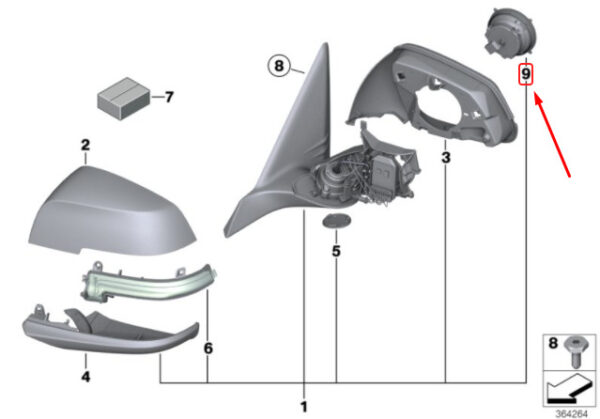 67137292348 - NEW OEM BMW 3 F30 FRONT RIGHT DOOR MIRROR DRIVE 67137292348 7292348 GENUINE