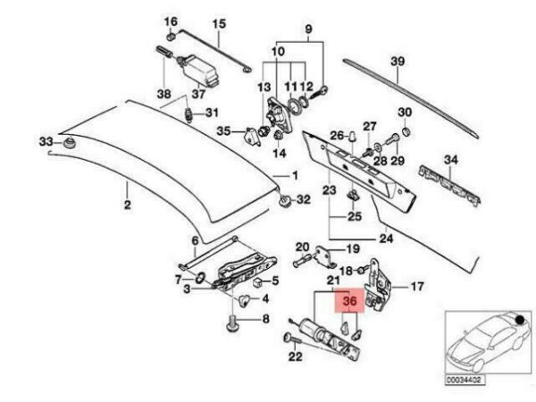 67338369565 - OEM BMW 7 E38 SEDAN TRUNK BUFFER SLIDING PIECE REPAIR  6733836 GENUINE NEW