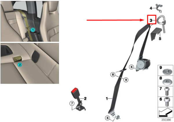 72117304153 - BMW i3 I01 rear left seat belt guide 7304153 72117304153 NEW ORIGINAL