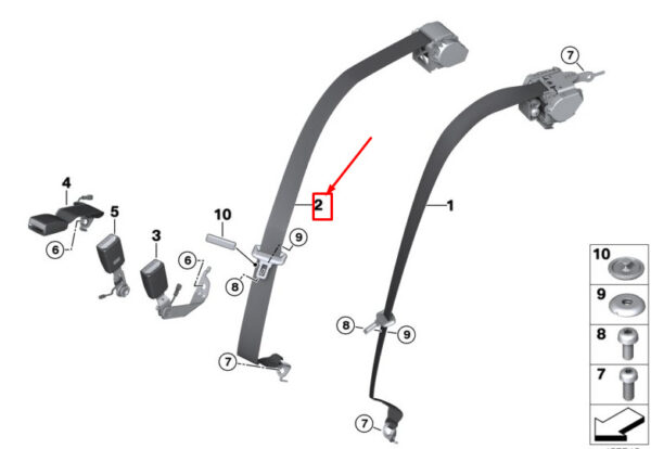 72117402528 - BMW 7 G11 Rear Middle Seatbelt 72117402528 NEW GENUINE