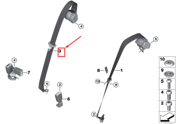 72118076186 - BMW X3 M F97 rear seat belt center 72118076186 NEW ORIGINAL