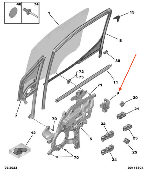 9817221880 - Citroën Berlingo K9 door groove guide front left 9817221880 new original