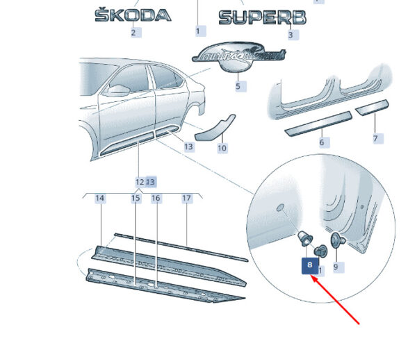 191853586C - New SKODA SUPERB MK3 Side Moulding Trim Clip Grommet 191853586C
