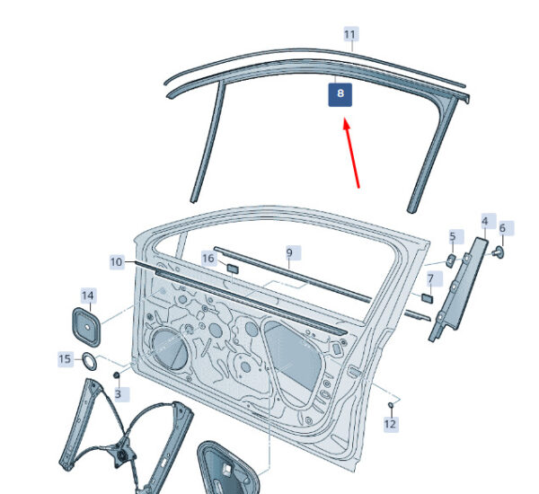 3V0837431T5AP - ŠKODA SUPERB MK3 sliding window guide front left 3V0837431T5AP, original part