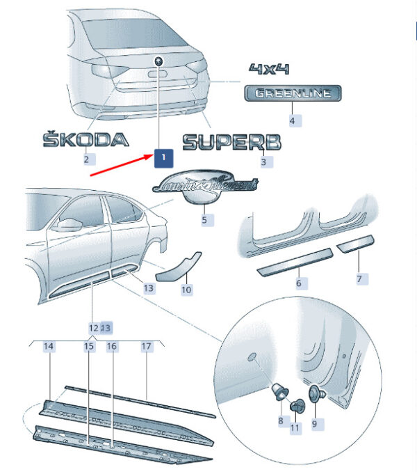 3V0853621CFOD - ŠKODA SUPERB MK3 rear emblem, 3V0853621CFOD, original part