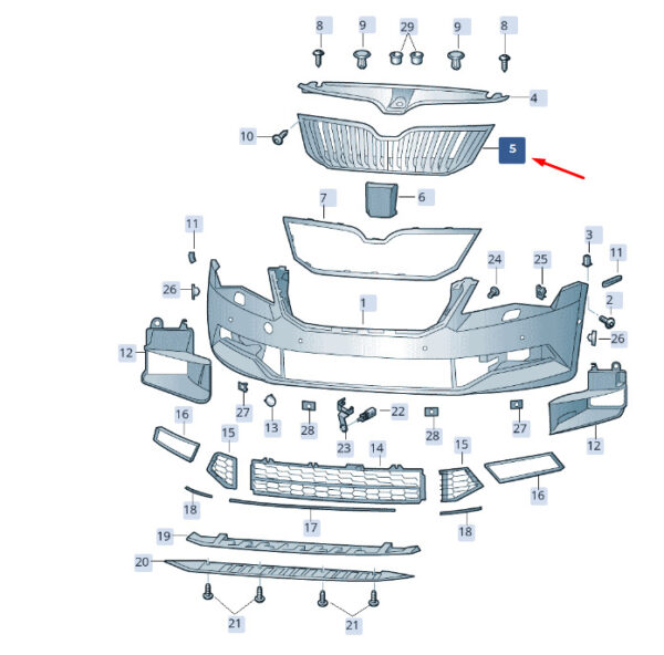3V0853653AFOD - ŠKODA SUPERB MK3 radiator grille 3V0853653AFOD, original part