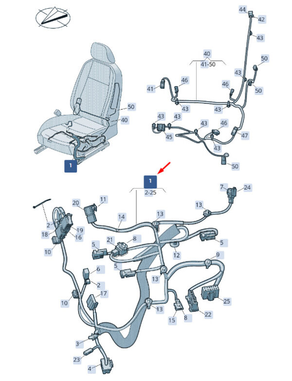 3V0971366H - ŠKODA SUPERB MK3 seat base adapter front right cable set 3V0971366hpart