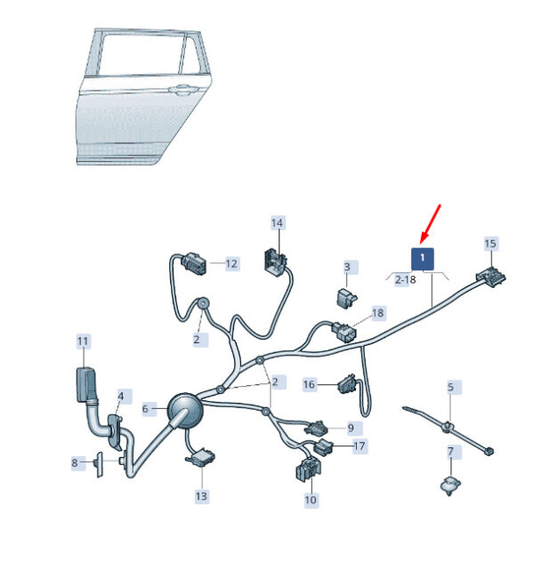 3V0971693A - ŠKODA SUPERB MK3 cable set for rear left door 3V0971693A, original part