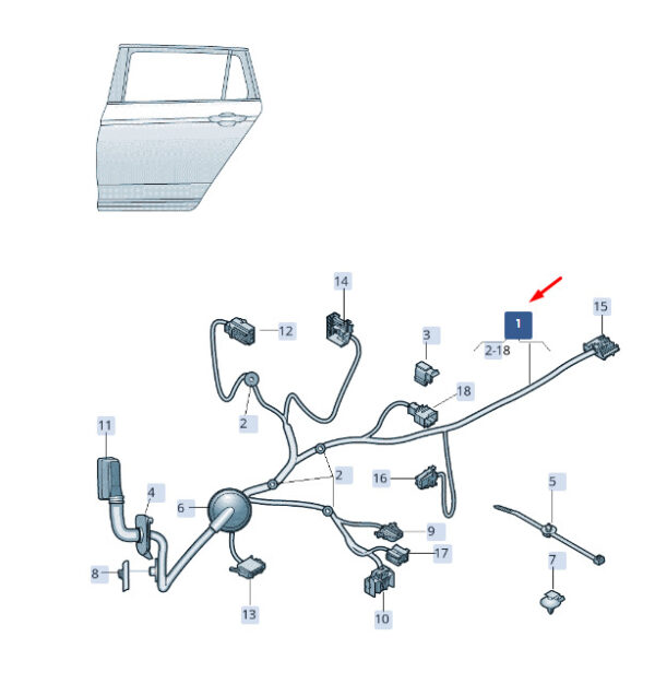 3V0971693AT - New SKODA SUPERB MK3 Rear Left Door Wiring 3V0971693AT