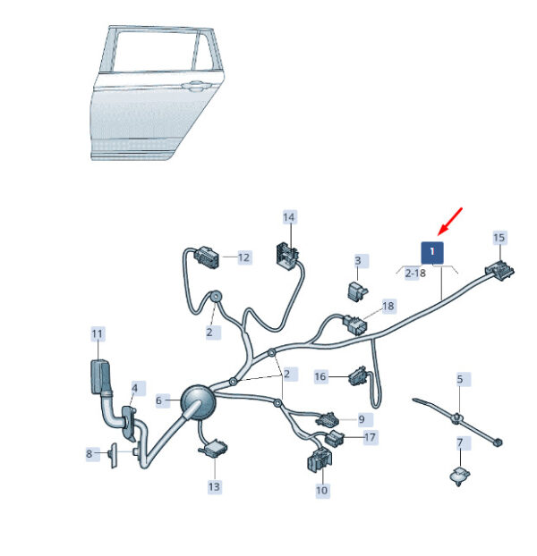 3V0971693R - ŠKODA SUPERB MK3 cable set for rear left door 3V0971693R, original part