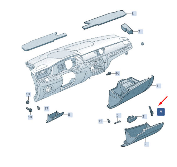 3V1880397A - NEW ŠKODA SUPERB MK3 GLOVE BOX BRAKE ELEMENT WITH SWITCH LHD 3V1880397A ORIGINAL
