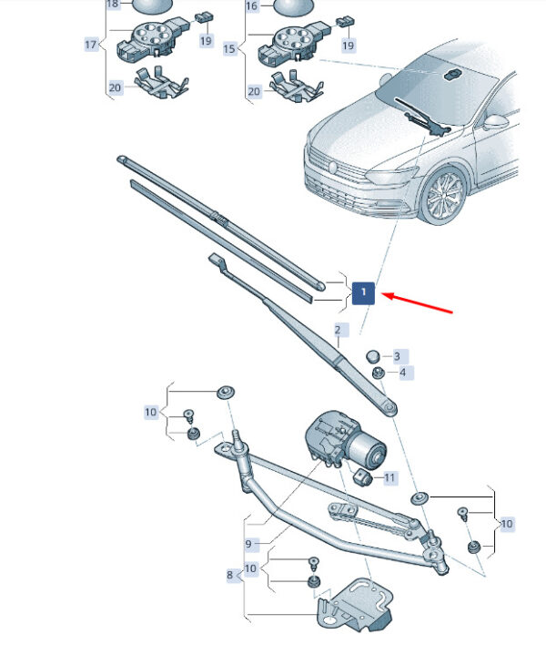 3V1998001 - ŠKODA SUPERB MK3 Front Wiper Aero Blade LHD 3V1998001 New Original