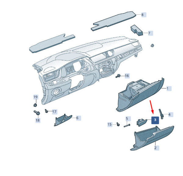 3V2857558WD5 - NEW SKODA SUPERB MK3 GLOVE BOX RHD 3V2857558WD5 GENUINE