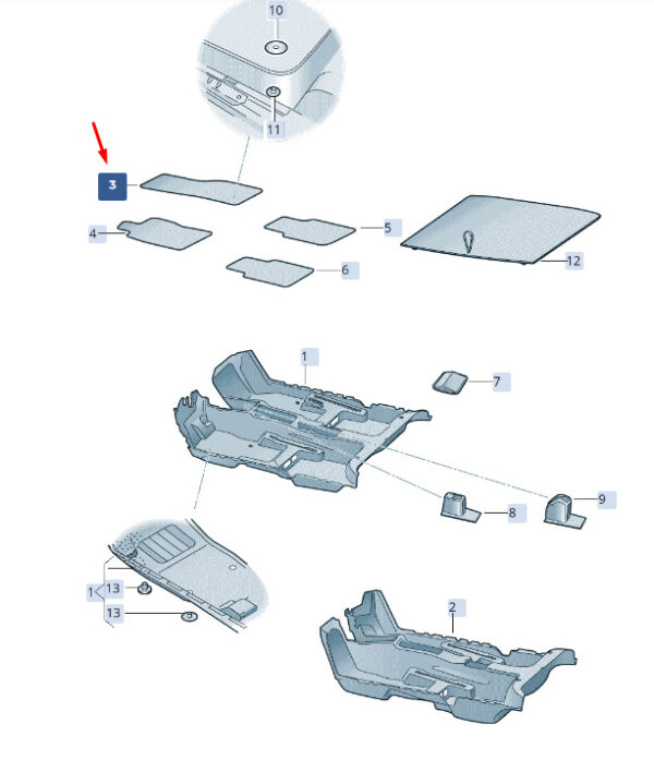 3V2864436JHS - ŠKODA SUPERB MK3 floor mat front right RHD 3V2864436JHS NEW ORIGINAL