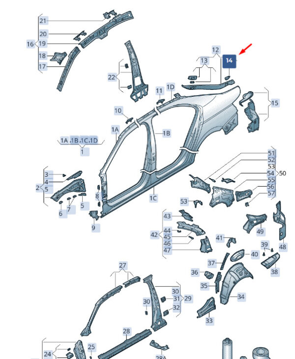 3V5809014 - New SKODA SUPERB MK3 Rear Right Side Panel Plate 3V5809014