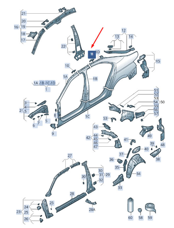 3V5817269 - NEW ŠKODA SUPERB MK3 REAR LEFT ROOF REINFORCEMENT 3V5817269 ORIGINAL