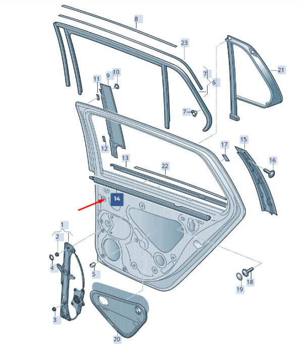3V5839480 - NEW ŠKODA SUPERB MK3 REAR RIGHT DOOR WINDOW APERTURE SEAL 3V5739480 ORIGINAL