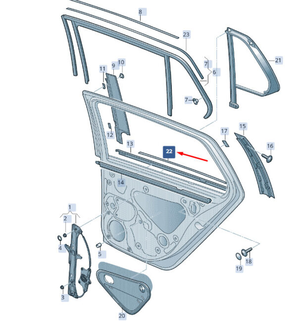 3V5839907C041 - ŠKODA SUPERB MK3 door window strip rear left 3V5839907C041, original part