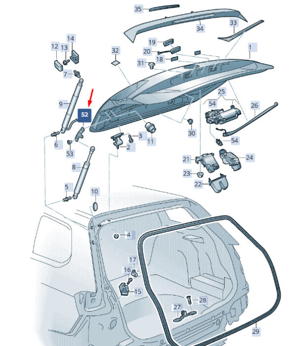 3V9827435 - NEW ŠKODA SUPERB MK3 REAL ESTATE REAR LID LEFT GASS BRACKET 3V9827435