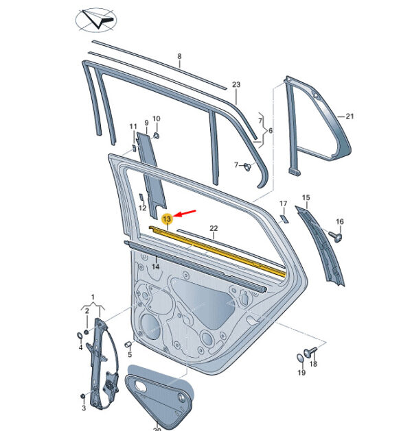 3V9839475JJV1 - ŠKODA SUPERB MK3 door opening gasket rear left outside 3V9839475JJV1 NEW