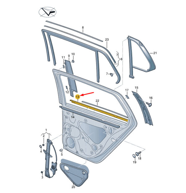 3V9839476JJV1 - ŠKODA SUPERB MK3 rear right outside window seals 3V983976JJV1 NEW
